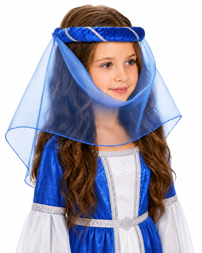 Mittelalter Haarband „Helena“ für Mädchen | Blau-Silber mit Schleier