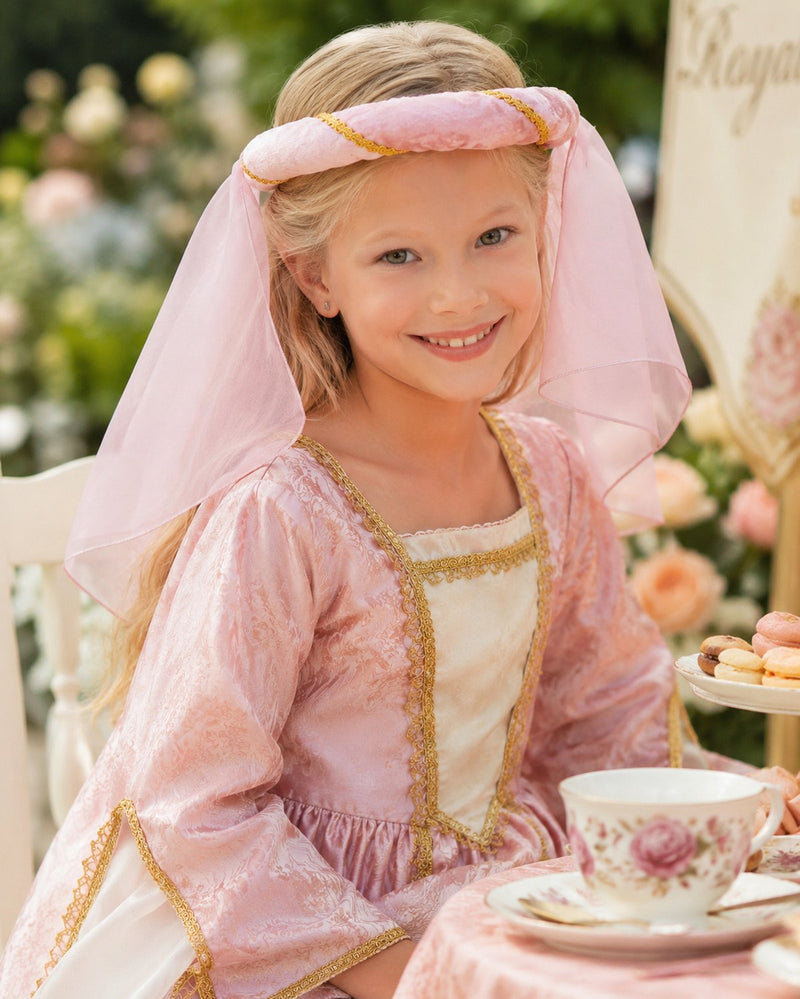 Mittelalter Haarband „Helena“ für Mädchen | Rosa Gold mit Schleier