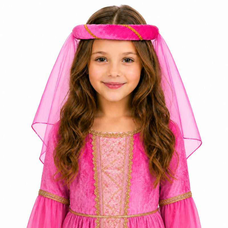 Mittelalter Haarband „Helena“ für Mädchen | Pink-Gold mit Schleier
