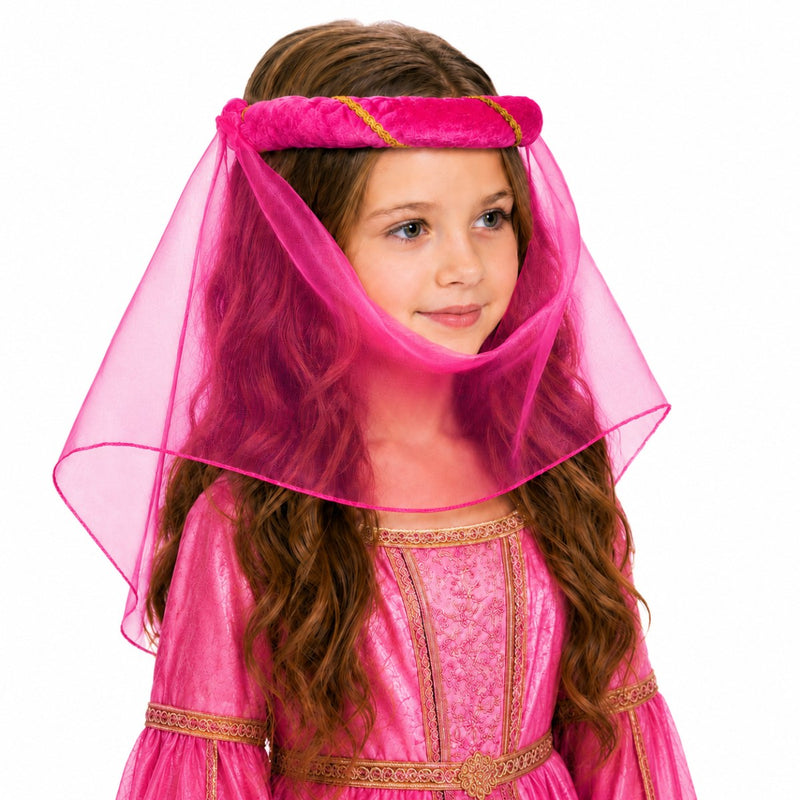 Mittelalter Haarband „Helena“ für Mädchen | Pink-Gold mit Schleier