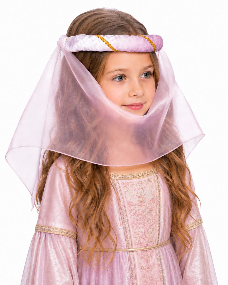 Mittelalter Haarband „Helena“ für Mädchen | Rosa Gold mit Schleier