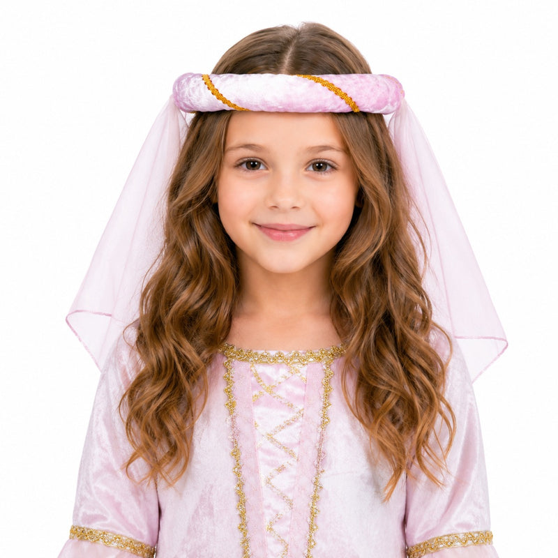 Mittelalter Haarband „Helena“ für Mädchen | Rosa Gold mit Schleier