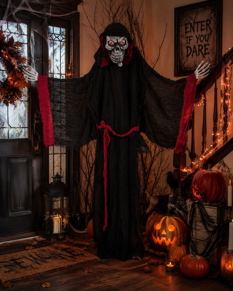 Halloween Dekoration Vampir mit Totenkopf animiert 155 cm | Standfigur mit Licht & Sound