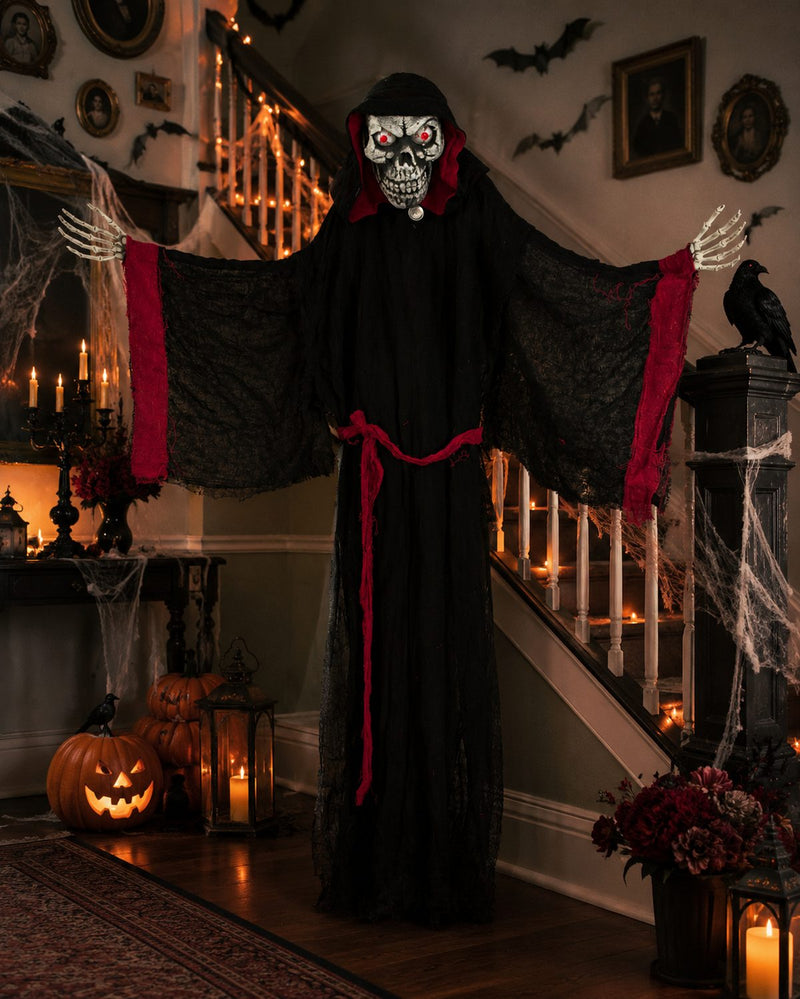 Halloween Dekoration Vampir mit Totenkopf animiert 155 cm | Standfigur mit Licht & Sound