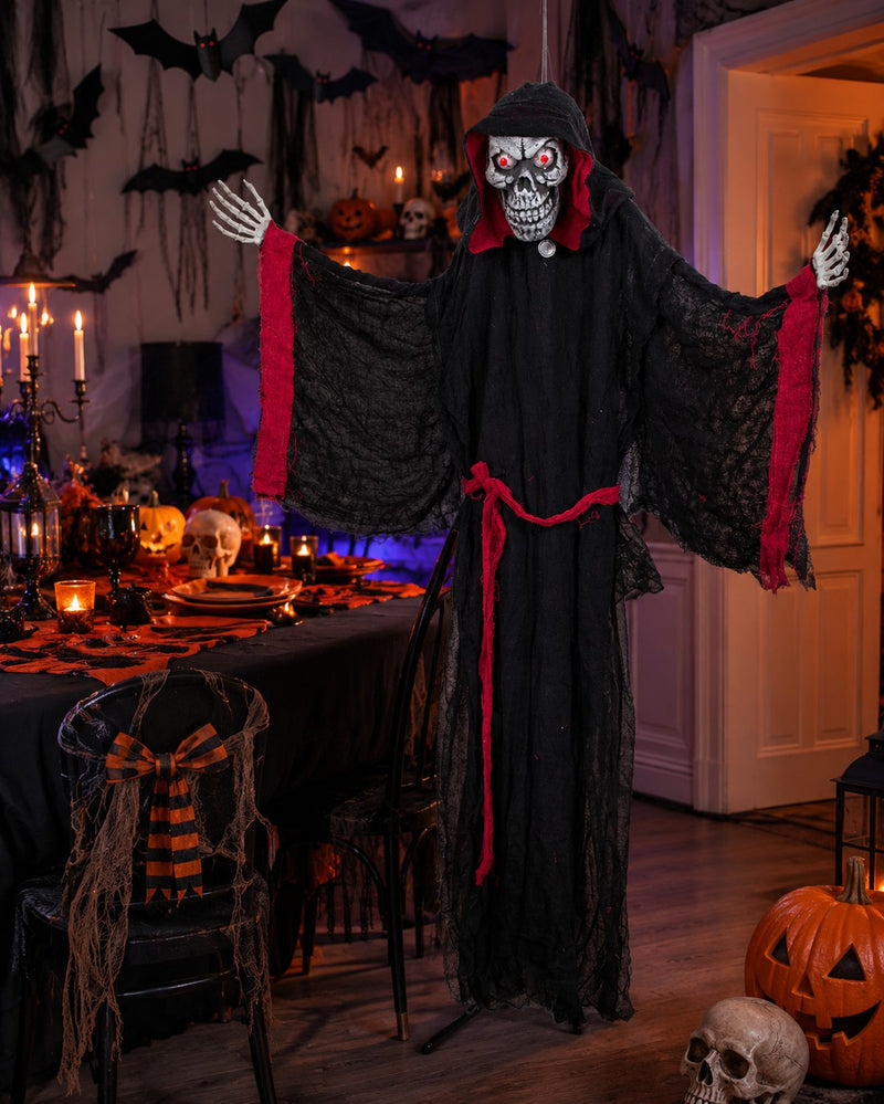 Halloween Dekoration Vampir mit Totenkopf animiert 155 cm | Standfigur mit Licht & Sound