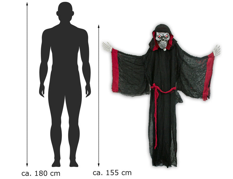 Halloween Dekoration Vampir mit Totenkopf animiert 155 cm | Standfigur mit Licht & Sound