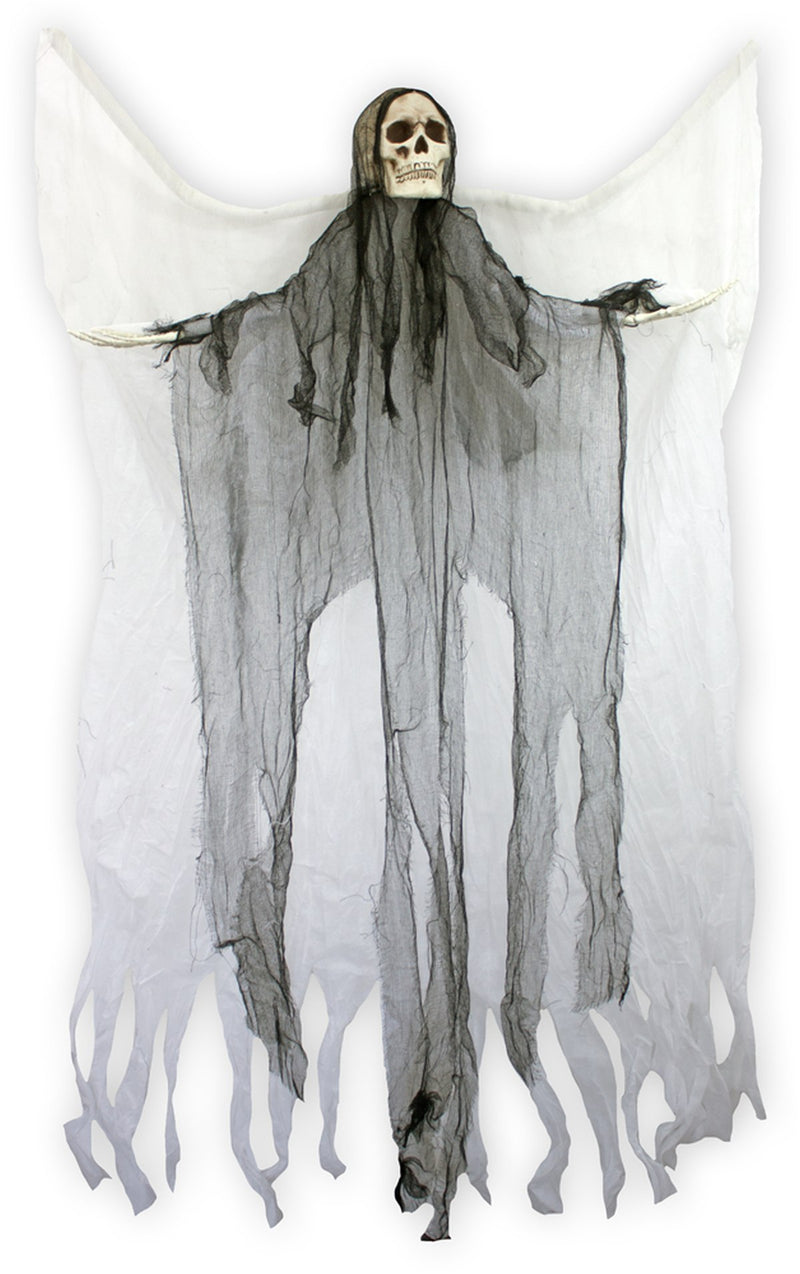 Todesengel Halloween Hängefigur 180 cm – Geist mit Flügeln & Totenkopf