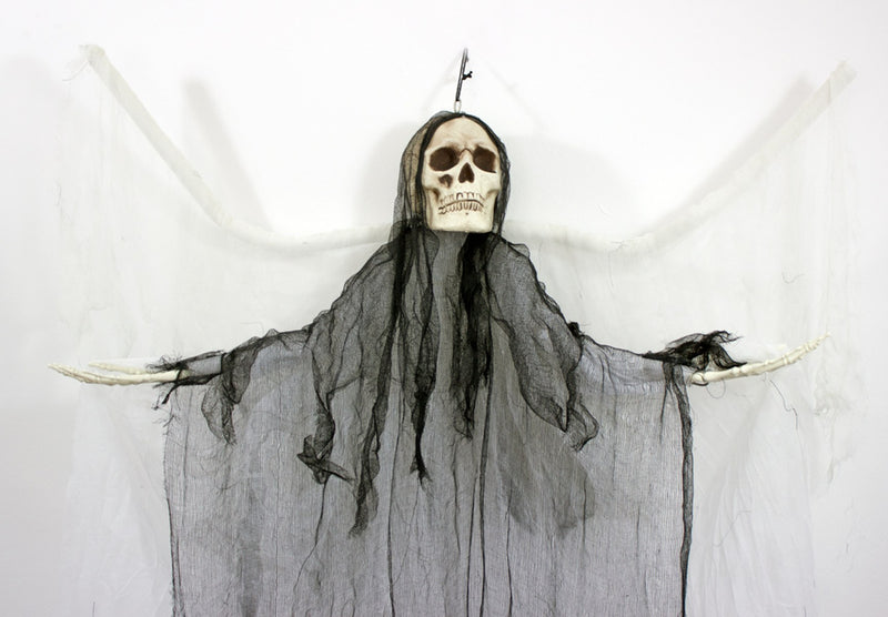 Todesengel Halloween Hängefigur 180 cm – Geist mit Flügeln & Totenkopf