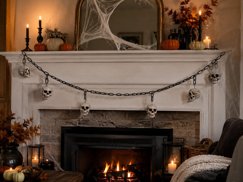 XL Totenkopf Girlande 177 cm – Halloween Deko mit 6 Schädeln