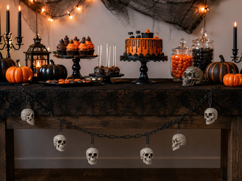 XL Totenkopf Girlande 177 cm – Halloween Deko mit 6 Schädeln