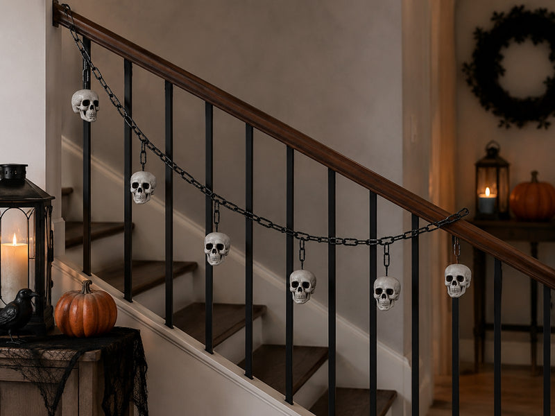 XL Totenkopf Girlande 177 cm – Halloween Deko mit 6 Schädeln