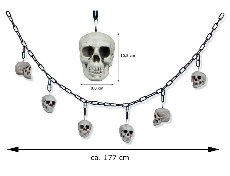 XL Totenkopf Girlande 177 cm – Halloween Deko mit 6 Schädeln