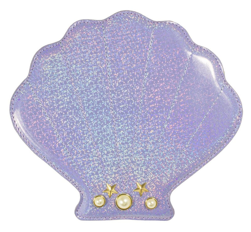 Hochwertige Glitzer Muschel Handtasche mit Schultergurt 21 cm | Flieder