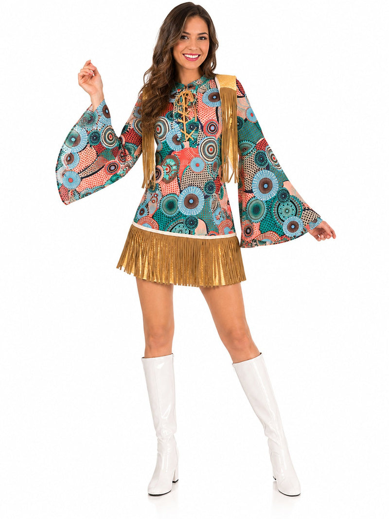 Retro Hippie Kostüm Breanna mit Fransen für Damen