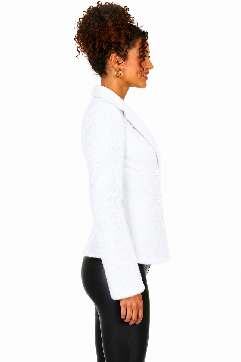 Hippie Jacke Grace in Plüsch-Optik für Damen - Weiß