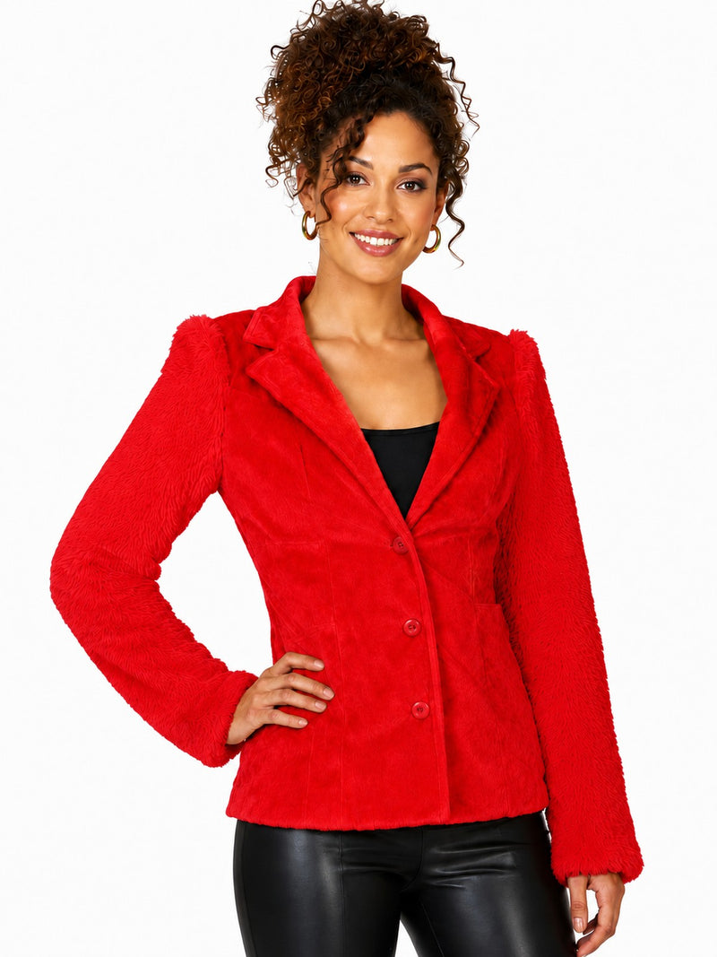 Hippie Jacke Grace in Plüsch-Optik für Damen - Rot