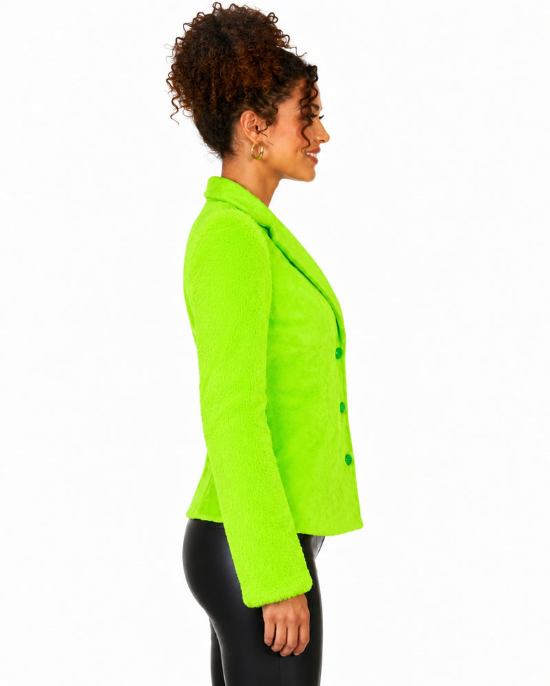 Hippie Jacke Grace in Plüsch-Optik für Damen - Neon Grün