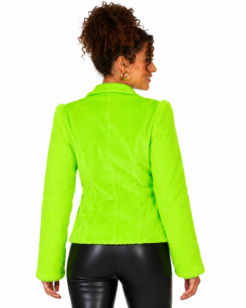 Hippie Jacke Grace in Plüsch-Optik für Damen - Neon Grün