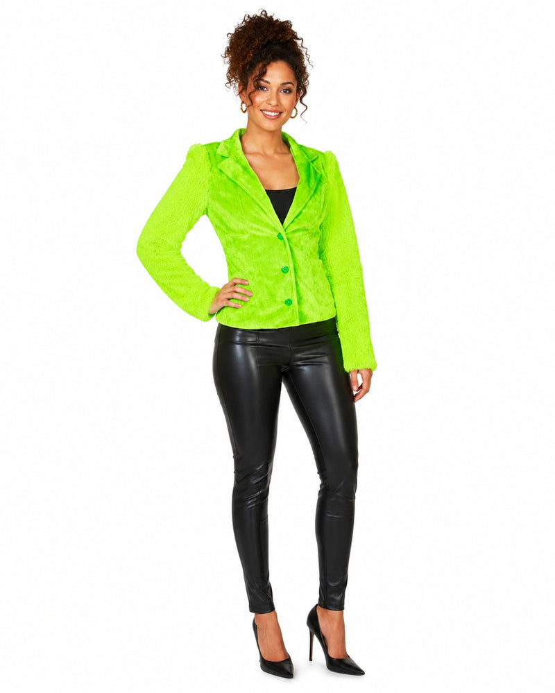 Hippie Jacke Grace in Plüsch-Optik für Damen - Neon Grün
