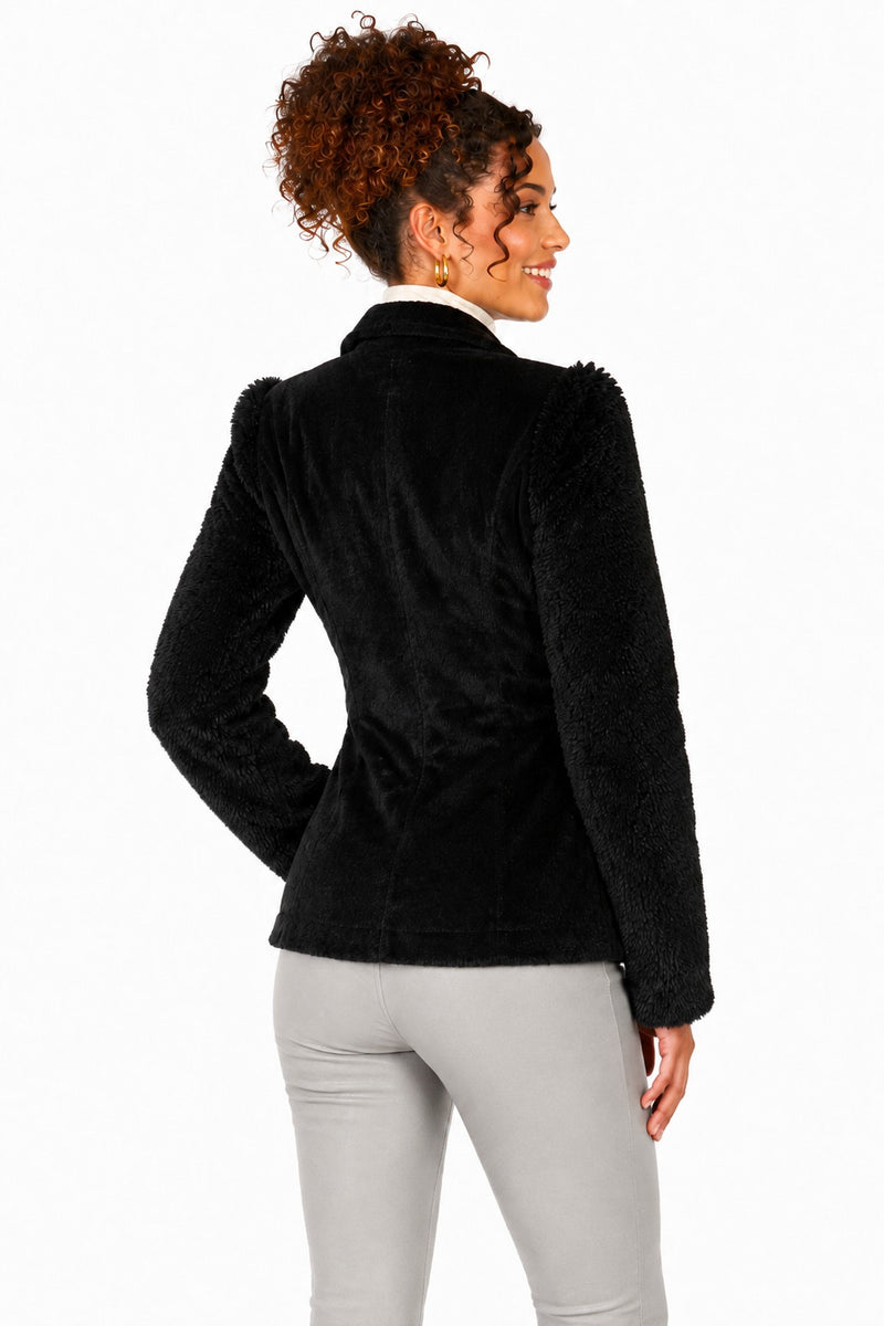 Hippie Jacke Grace in Plüsch-Optik für Damen | Schwarz