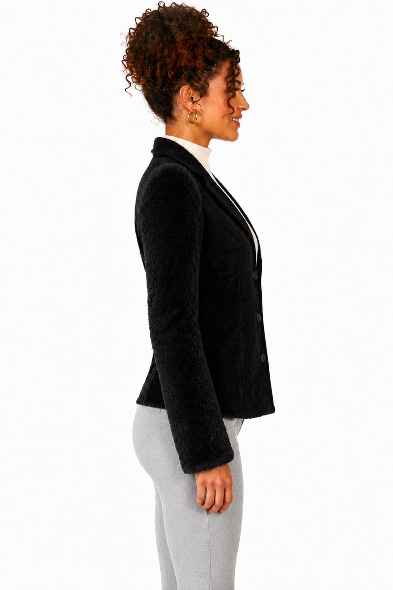 Hippie Jacke Grace in Plüsch-Optik für Damen | Schwarz