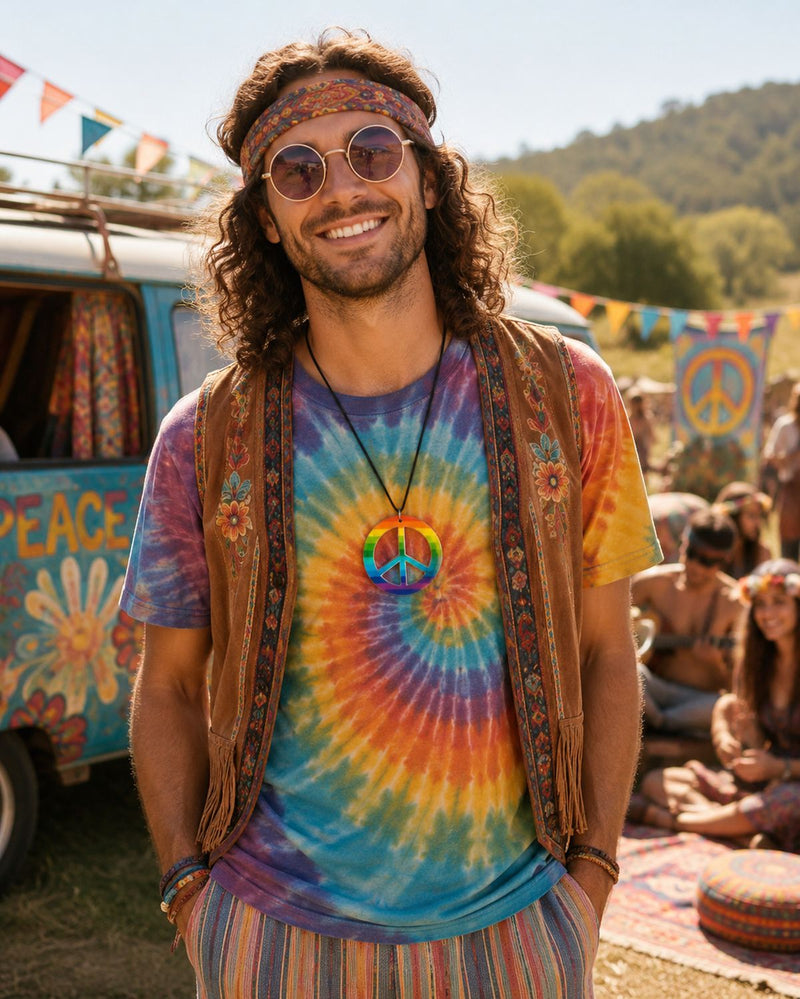 Regenbogen Peace Halskette zum Hippie Kostüm | Multicolor