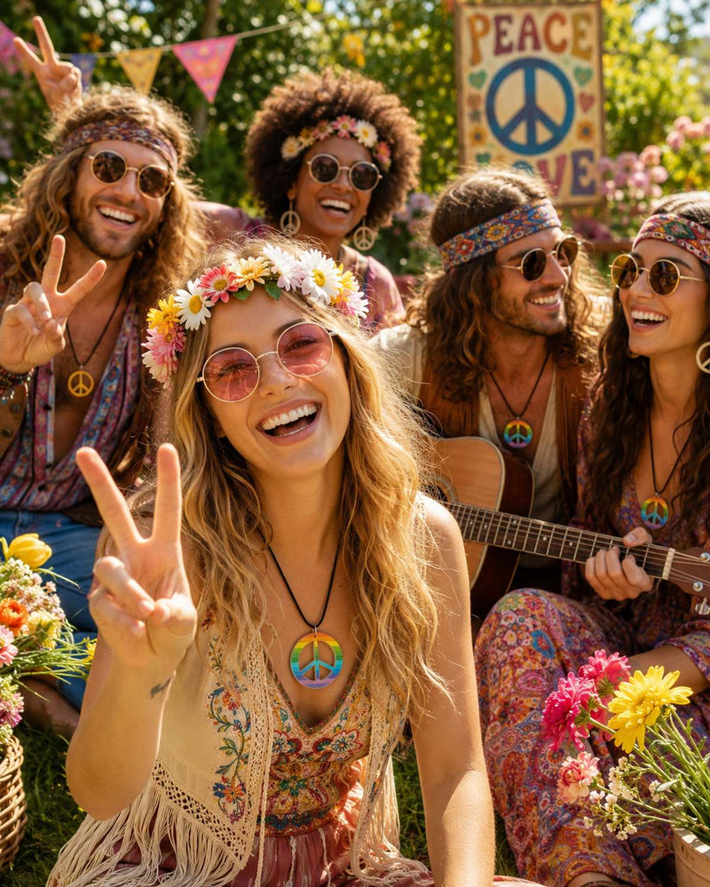 Regenbogen Peace Halskette zum Hippie Kostüm | Multicolor