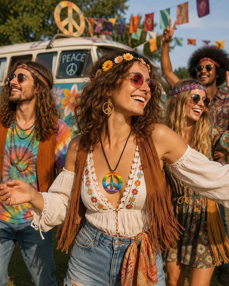 Regenbogen Peace Halskette zum Hippie Kostüm | Multicolor