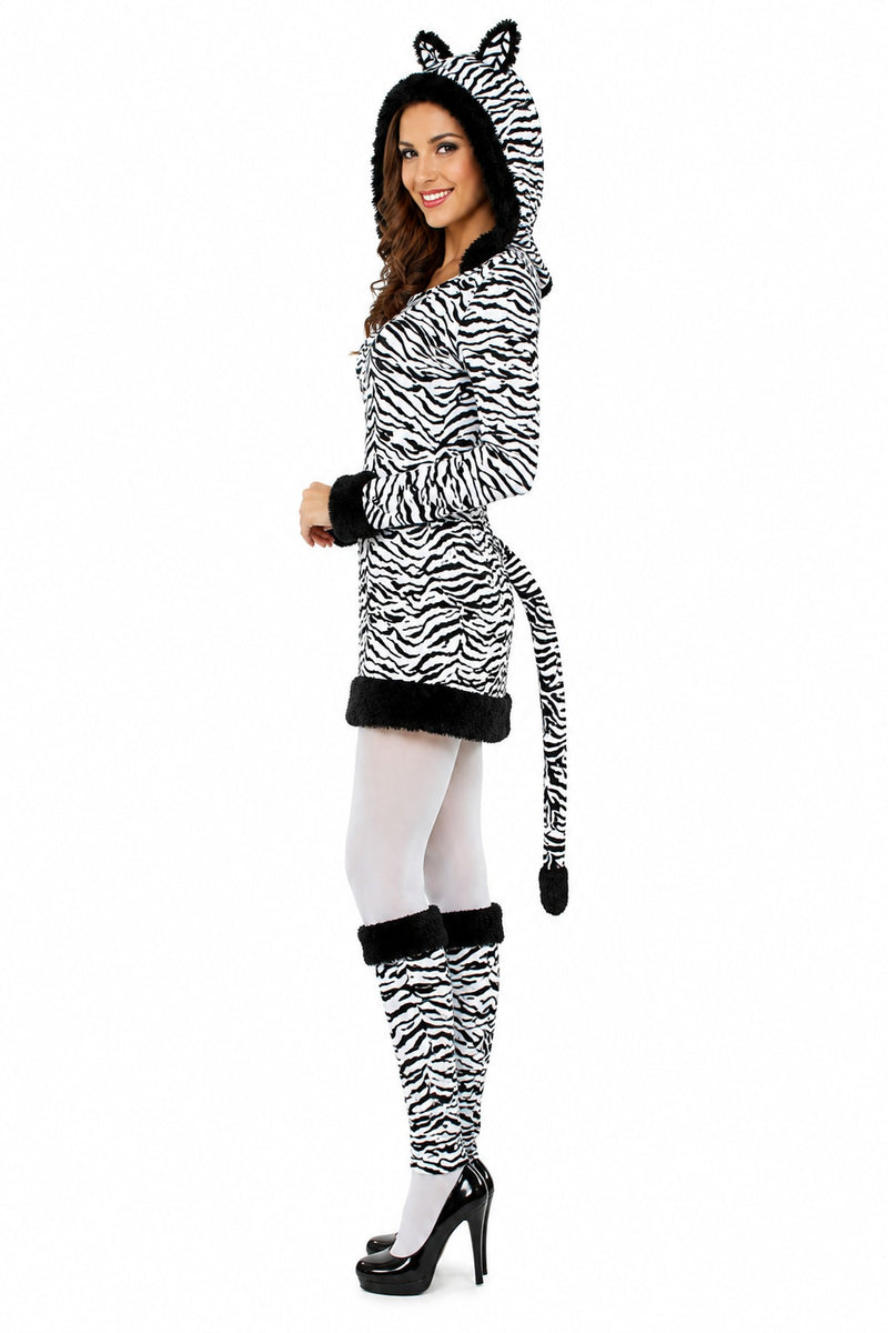 Zebra Tierkostüm für Damen | Kleid mit Stulpen