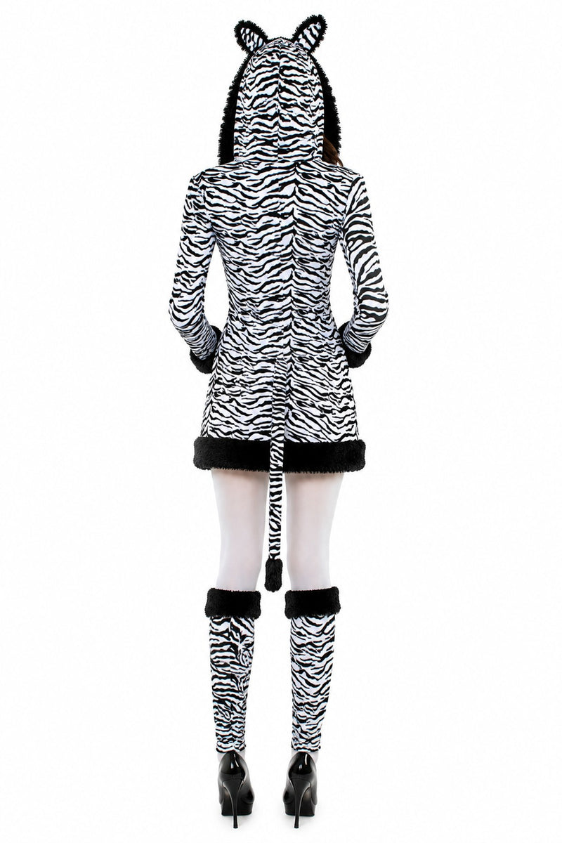 Zebra Tierkostüm für Damen | Kleid mit Stulpen
