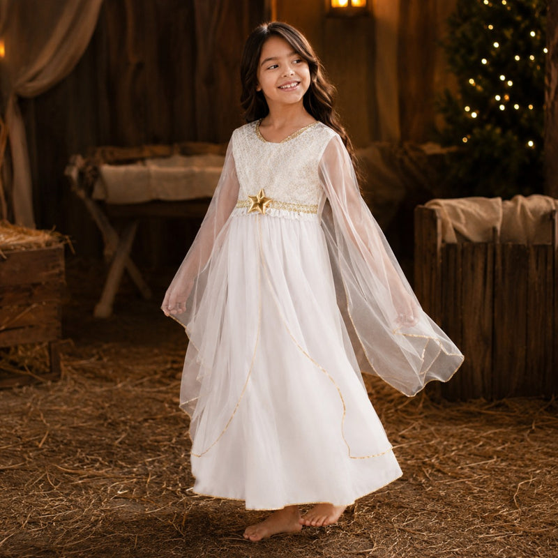 Kinder Engelskostüm "Lucia" mit Sternen | Weiß Gold