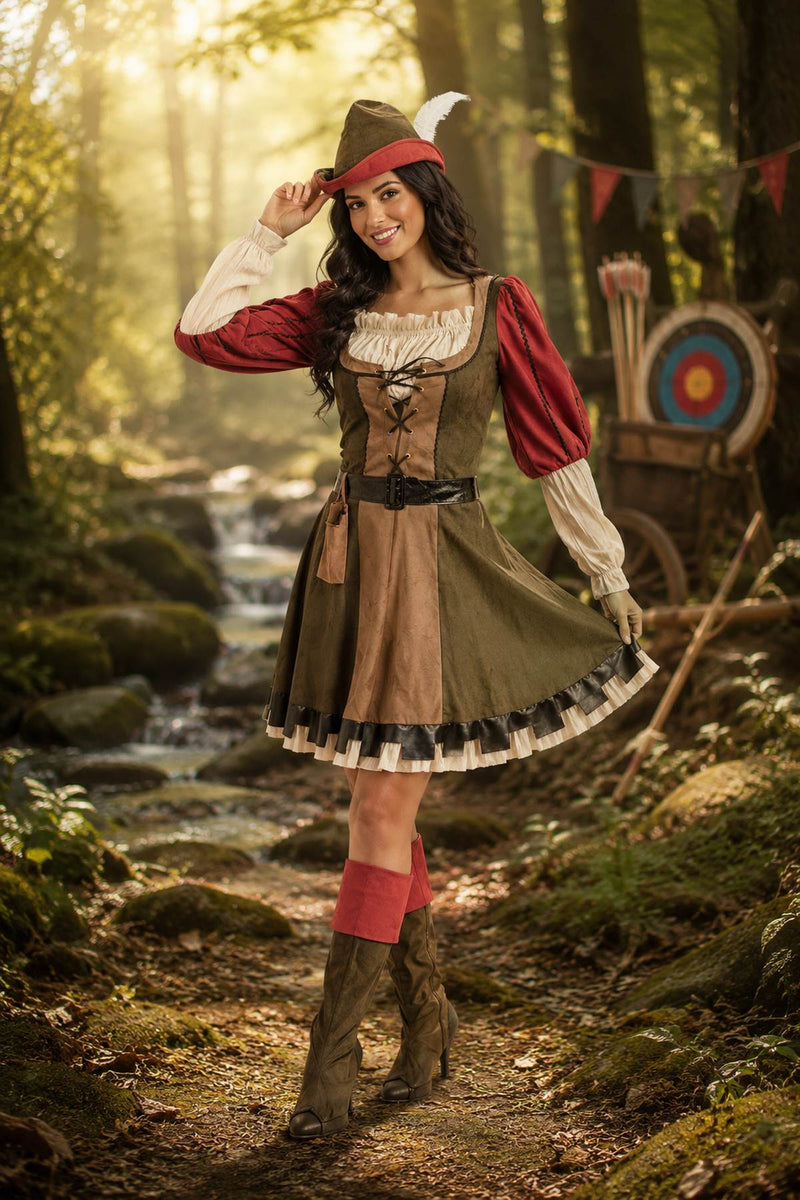 Robin Hood Kostüm "Lady Marian" für Damen | Grün Rot