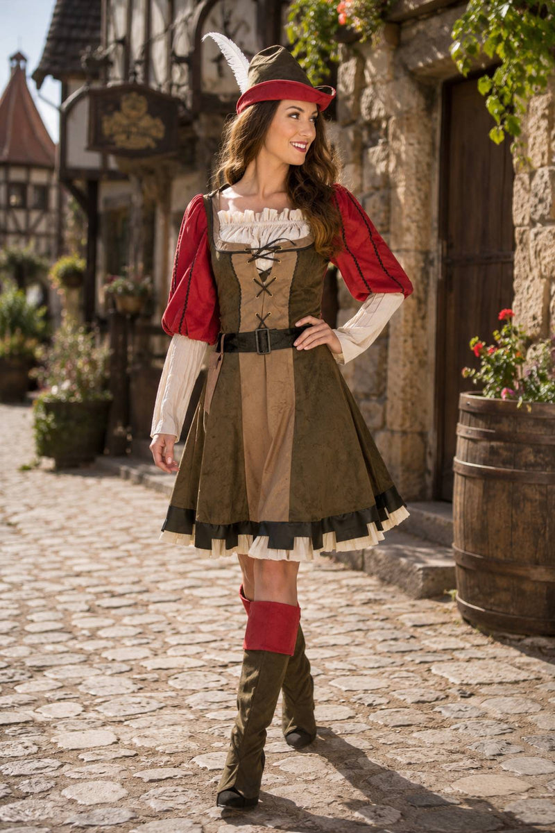 Robin Hood Kostüm "Lady Marian" für Damen | Grün Rot