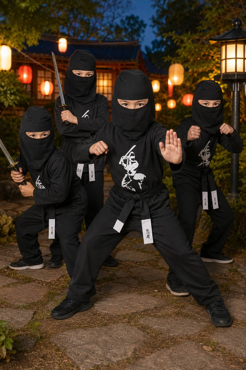 Ninja Kostüm Kinder 4-tlg. – Samurai Verkleidung Schwarz