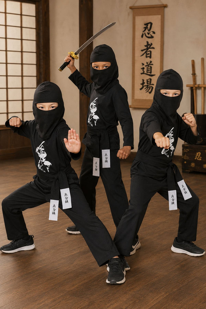 Ninja Kostüm Kinder 4-tlg. – Samurai Verkleidung Schwarz