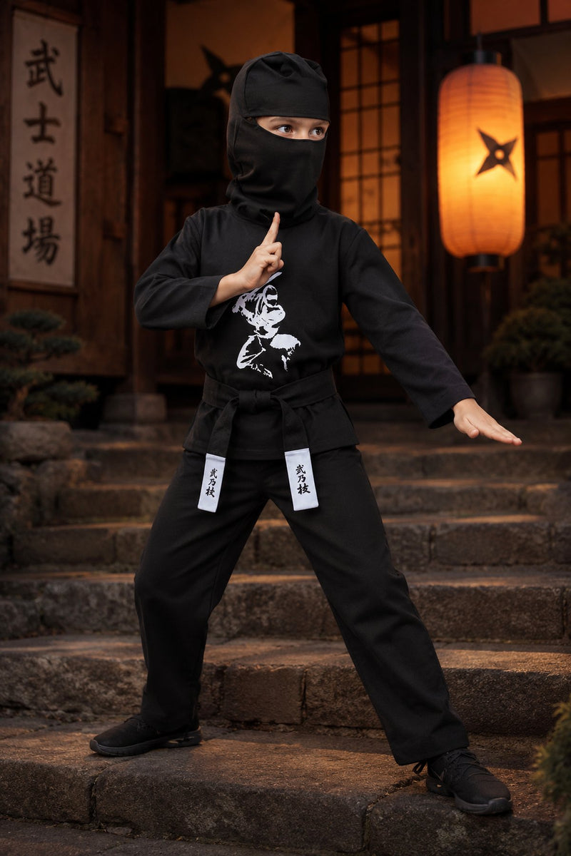 Ninja Kostüm Kinder 4-tlg. – Samurai Verkleidung Schwarz