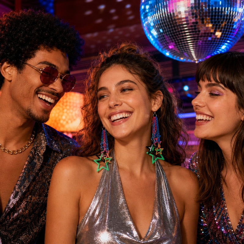 Sternen Ohrringe zum Disco Party Kostüm | Bunt