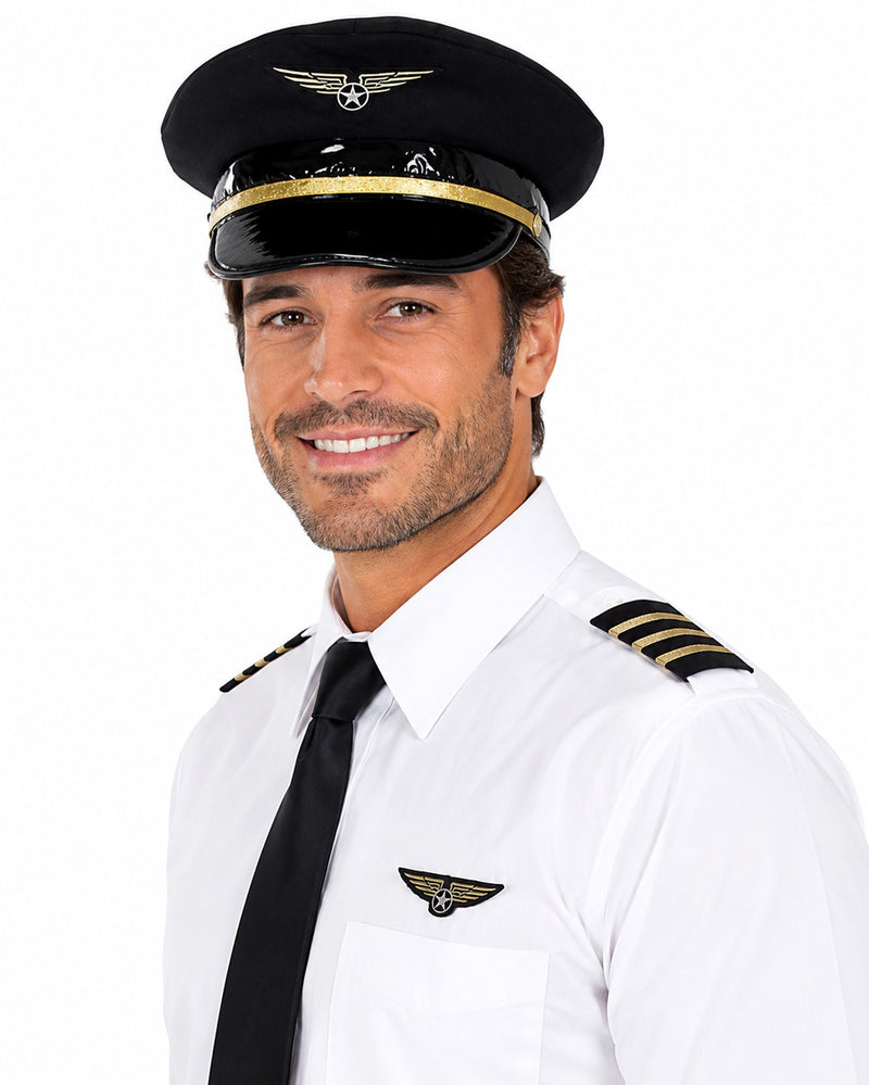 Pilotenmütze für Erwachsene | Kapitänsmütze mit Schirm - 414003 | Schwarz