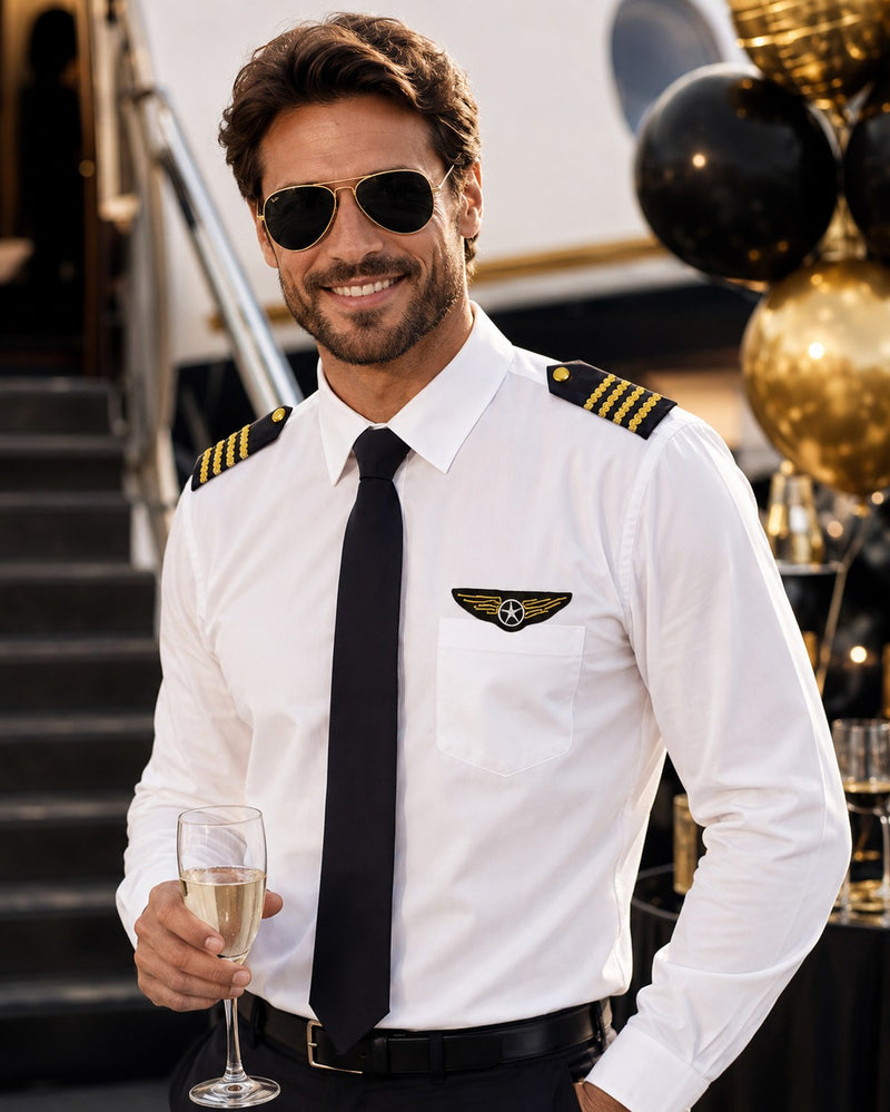Kostüm-Set "Pilot" 4-tlg. Blau - 414046 | Brille Abzeichen Schulterklappen