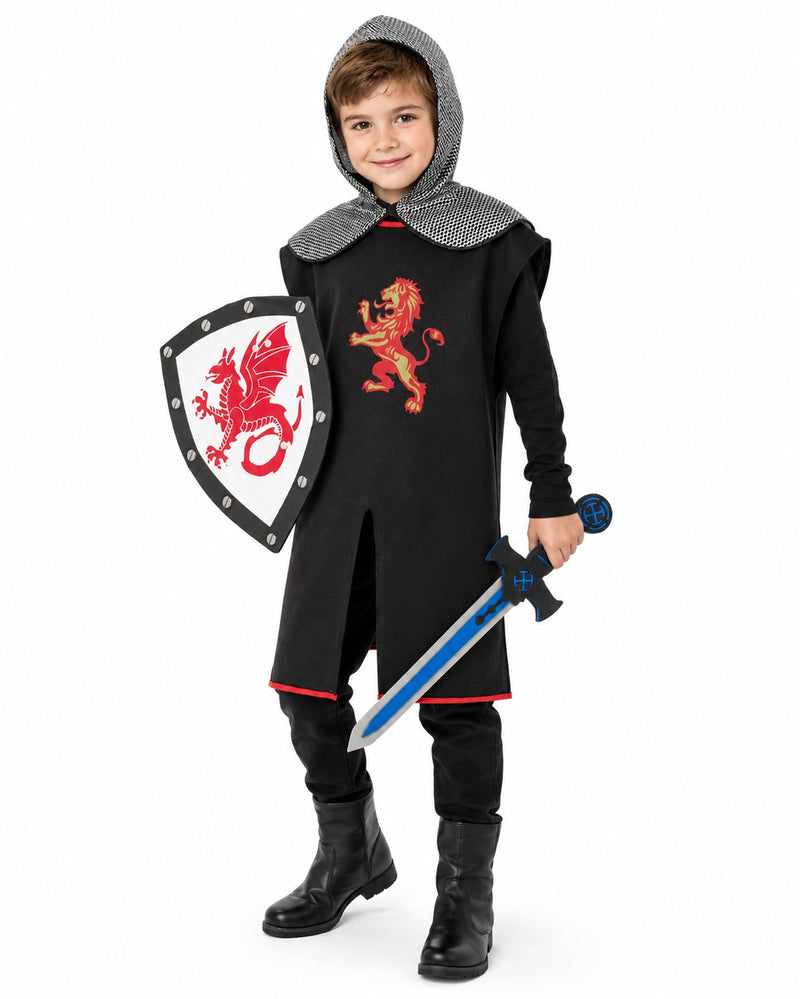 Ritter Set Löwe Kinder 4-tlg. – Tunika, Haube, Schild & Schwert 3–8 Jahre