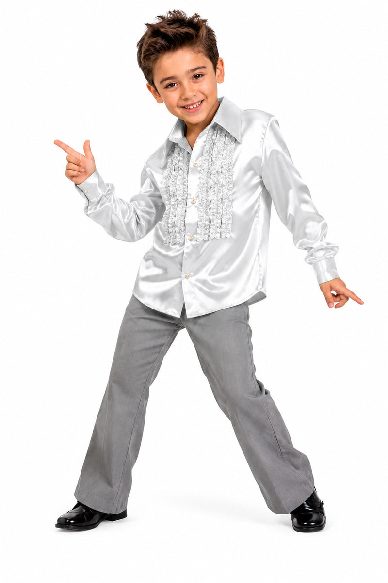 70er Jahre Satin Rüschenhemd "Johnny" für Kinder | Silber