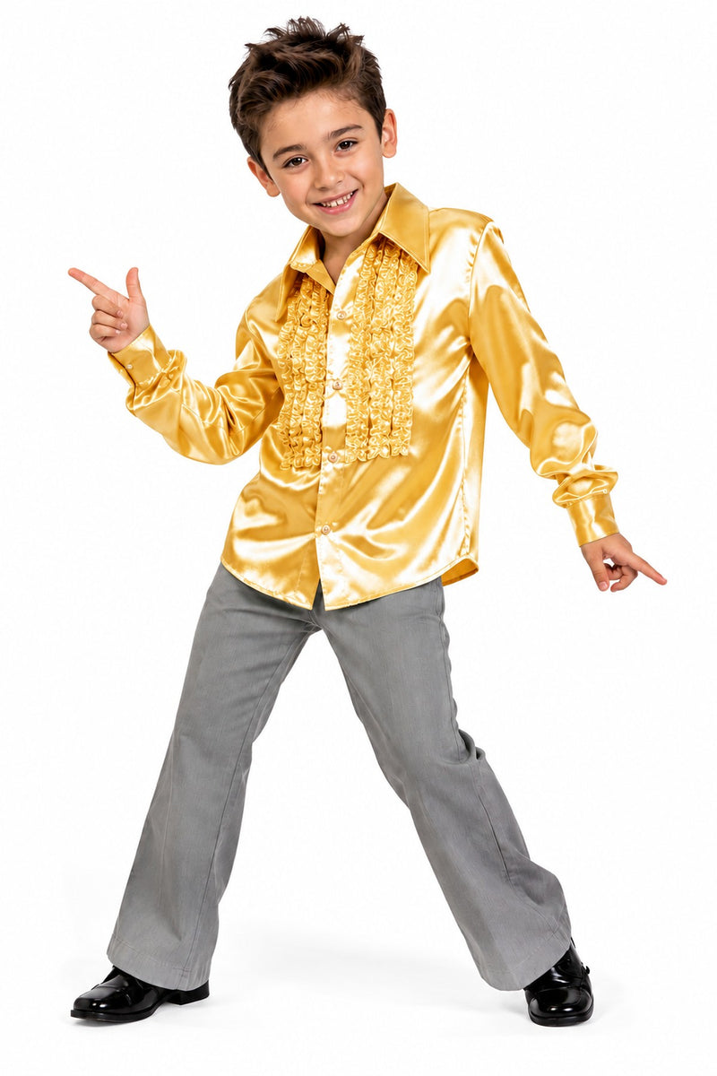 70er Jahre Satin Rüschenhemd "Johnny" für Kinder | Gold
