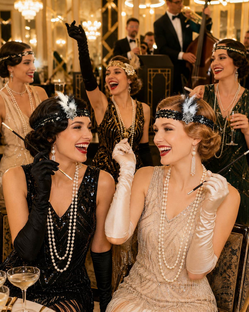 20er Jahre Charleston Kostümset "Flapper" 5-tlg. - 414045 | Schwarz Weiß