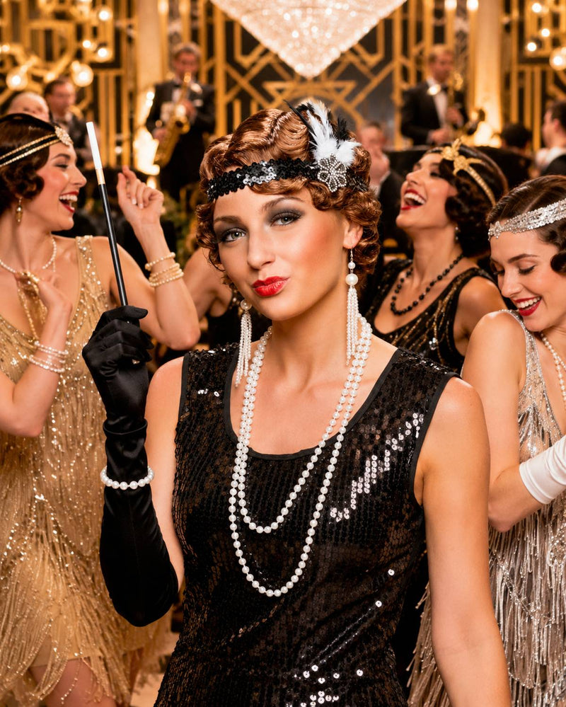 20er Jahre Charleston Kostümset "Flapper" 5-tlg. - 414045 | Schwarz Weiß