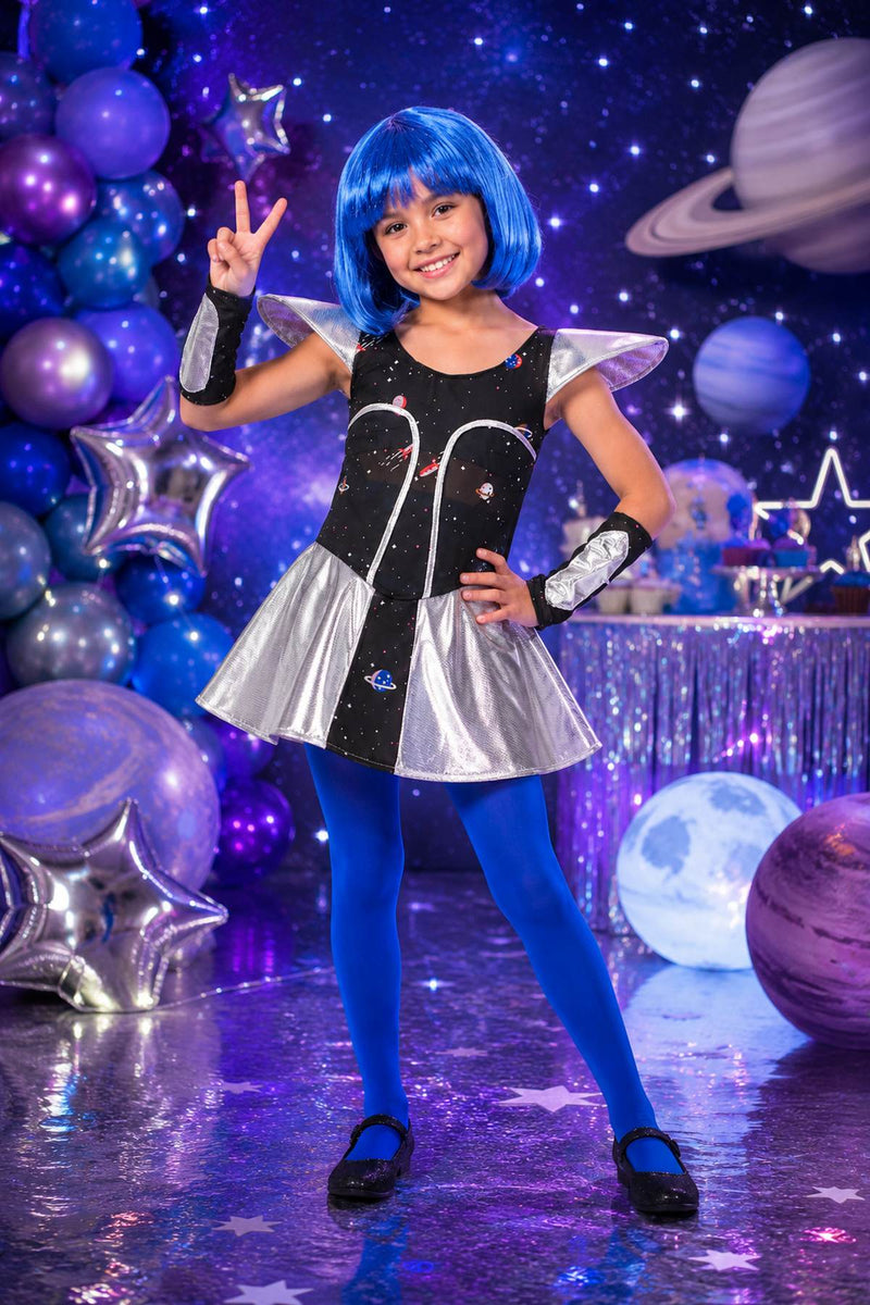 Space Girl Kostüm "Leia" für Mädchen | Silber Metallic