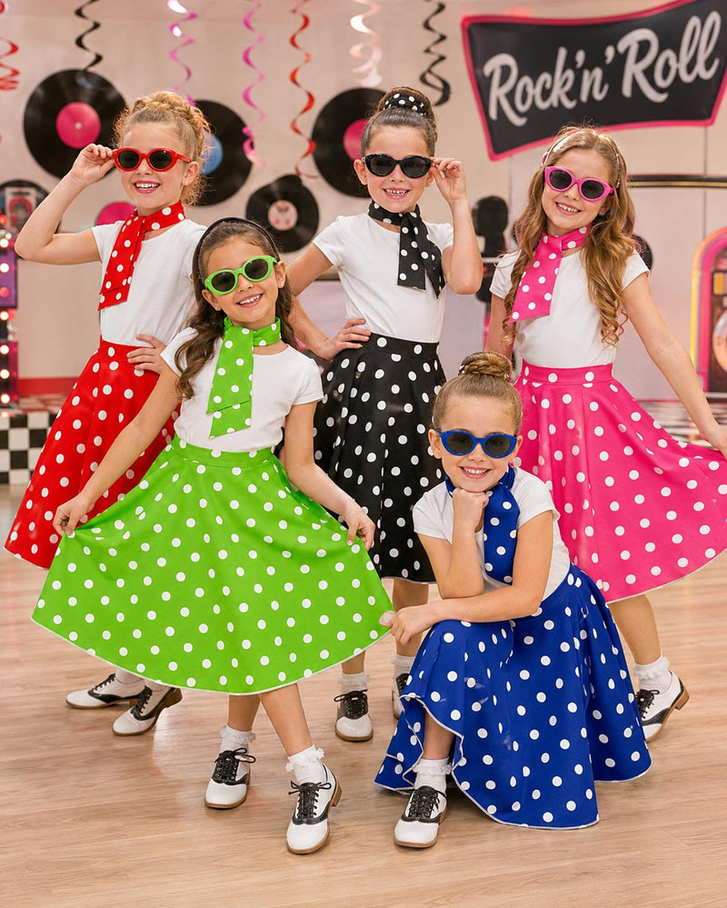 50er Jahre Kostüm - Kinder Tellerrock mit Halstuch | Schwarz Weiß