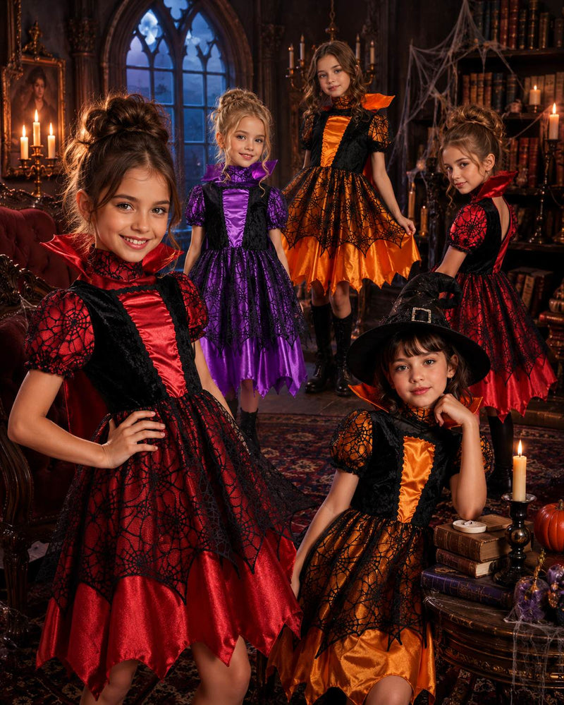 Kostüm Hexe "Willow" für Mädchen | Vampir Schwarz Orange