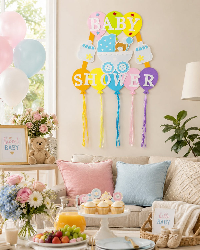 Baby Shower Party Dekoration - XL Wandbild mit Ballons 110 x 56 cm - Blau