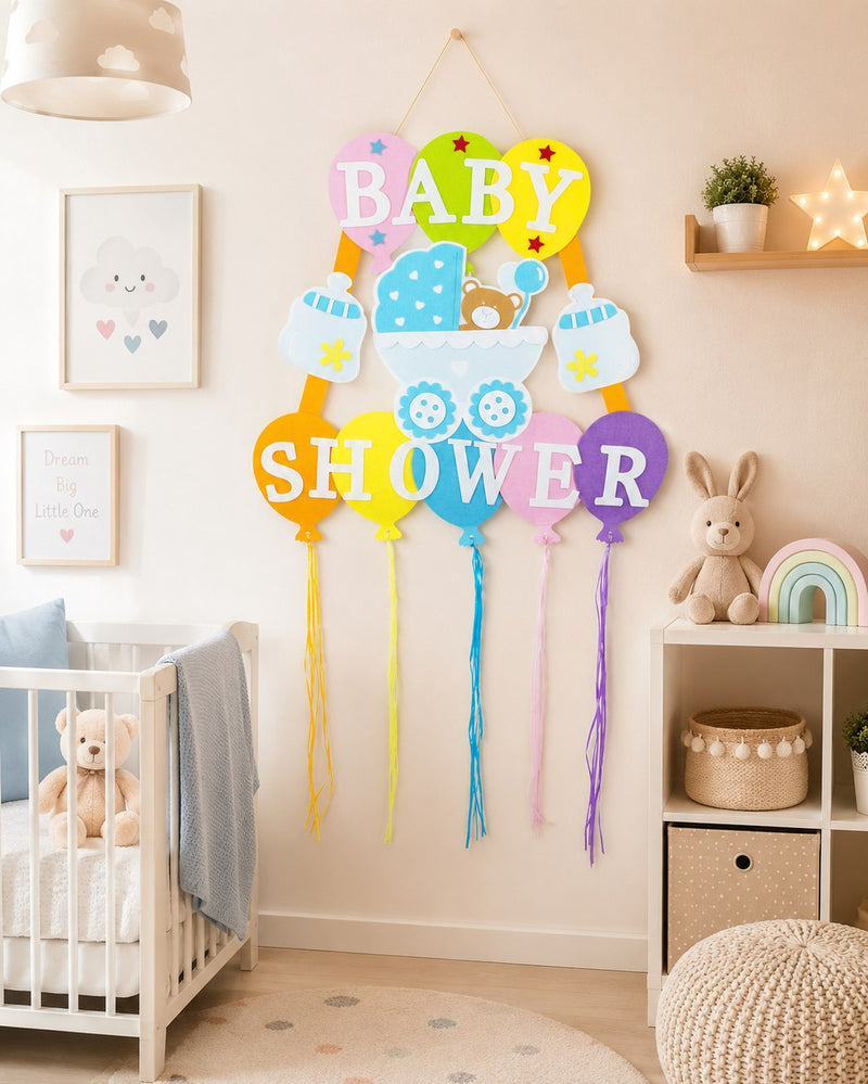 Baby Shower Party Dekoration - XL Wandbild mit Ballons 110 x 56 cm - Blau