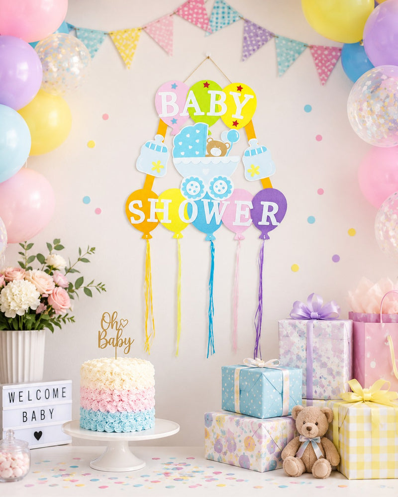 Baby Shower Party Dekoration - XL Wandbild mit Ballons 110 x 56 cm - Blau
